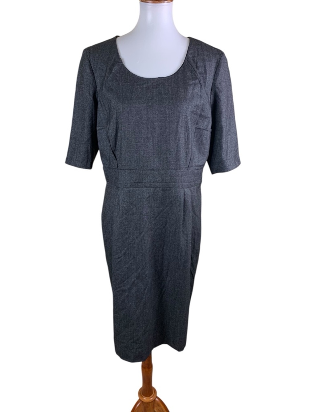 Jaeger London Gray Sheath Dress Tailored Short Sleeve Work Career Size 16‎